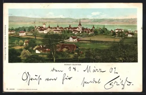 AK Morat, Ortsansicht mit See