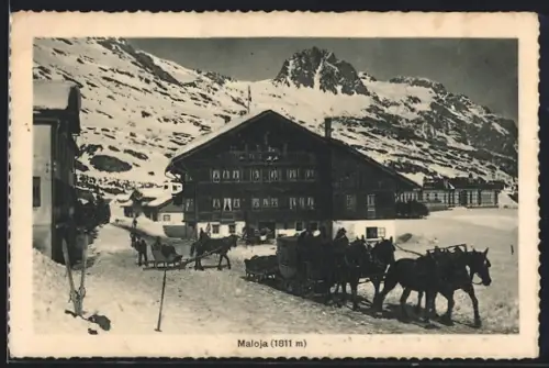 AK Maloja, Pferdeschlitten in der Ortschaft