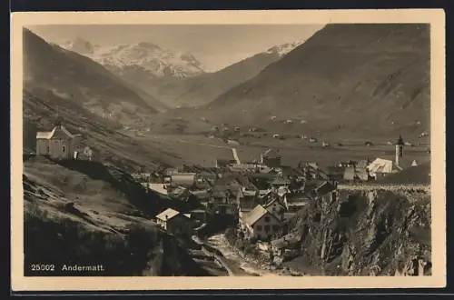 AK Andermatt, Ortsansicht mit Berglandschaft