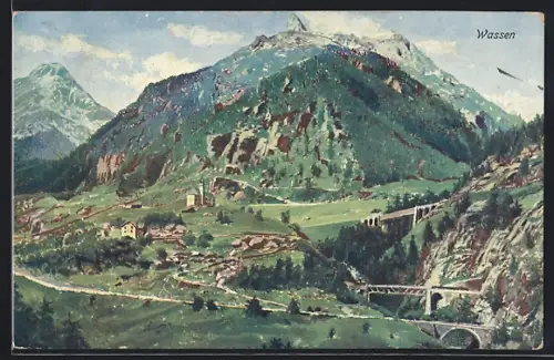 AK Wassen, Ortschaft in der Berglandschaft
