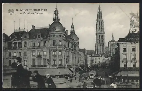 AK Anvers, Hansa Huis et Canal au Sucre, Strassenbahn