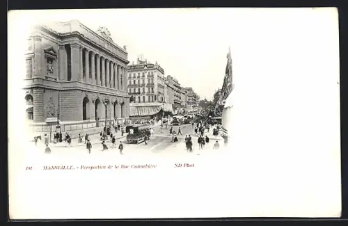 AK Marseille, Perspective de la Rue Cannebière, Strassenbahn