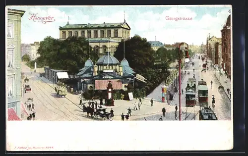 AK Hannover Partie der Georgstrasse, Strassenbahn