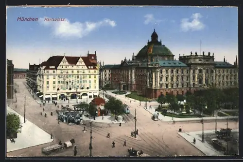 AK München, Blick auf den Karlsplatz, Strassenbahn