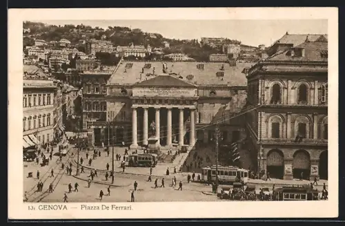 AK Genova, Piazza de Ferrari mit Strassenbahn