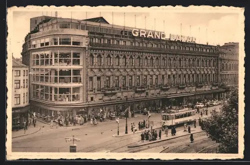 AK Liège, Grand Bazar de la Place St-Lambert, Strassenbahn