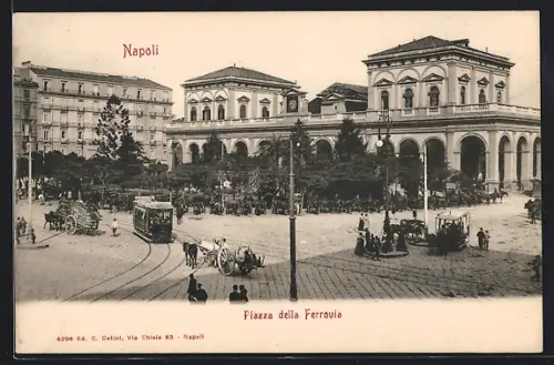 AK Napoli, Piazza della Ferrovia, Strassenbahn