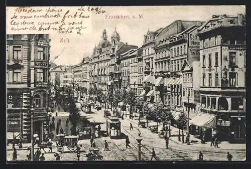 AK Frankfurt a. M., Zeil mit Strassenbahn