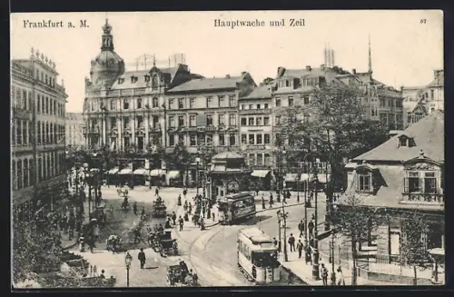 AK Frankfurt a. M., Hauptwache und Zeil, Strassenbahn