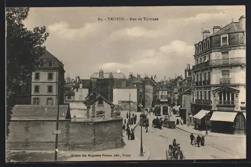 AK Troyes, Rue de Turenne, Strassenbahn