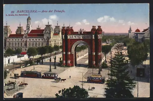 AK Barcelona, Arco del Triunfo, Strassenbahn
