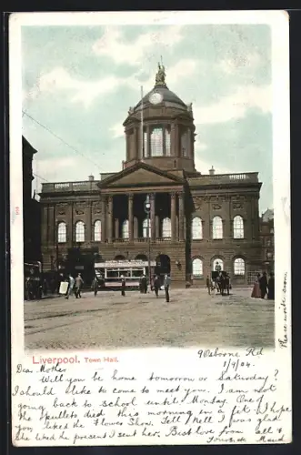 AK Liverpool, Town Hall, Strassenbahn