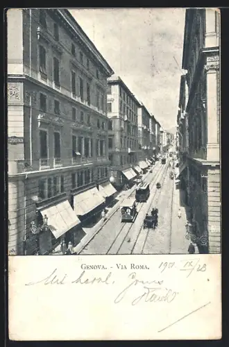 AK Genova, Via Roma, Strassenbahn
