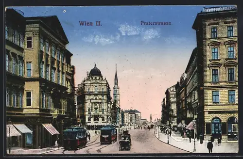 AK Wien, Praterstrasse mit Strassenbahnen