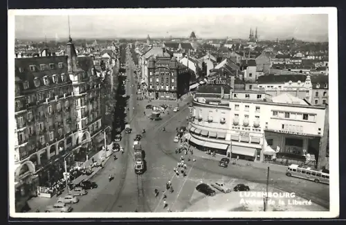 AK Luxembourg, Avenue de la Liberté, Strassenbahn