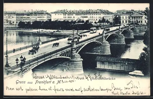 AK Frankfurt a. M., Obermainbrücke mit Strassenbahn