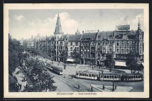 AK Düsseldorf, Graf-Adolf-Platz mit Strassenbahn