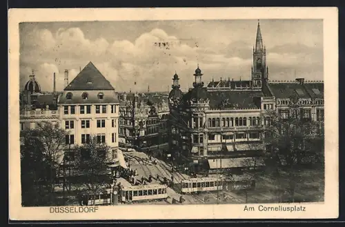 AK Düsseldorf, Am Corneliusplatz mit Strassenbahn