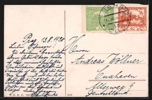 AK Prag, Svatopluk Cech-Brücke mit Strassenbahn