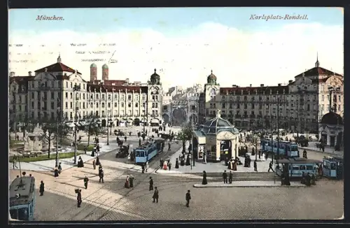 AK München, Karlsplatz-Rondell mit Strassenbahn