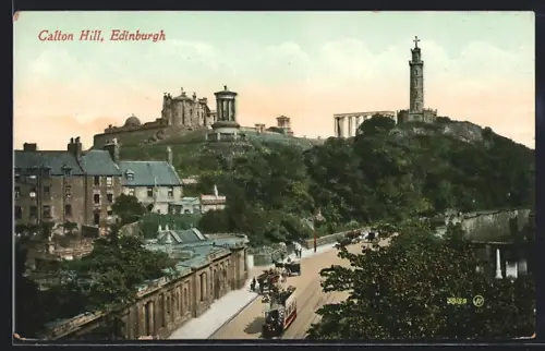 AK Edinburgh, Calton Hill, Strassenbahn
