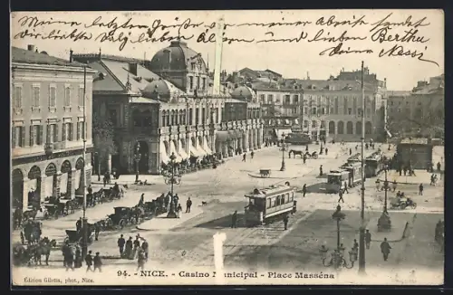 AK Nice, Casino Municipal, Place Massena, Strassenbahn