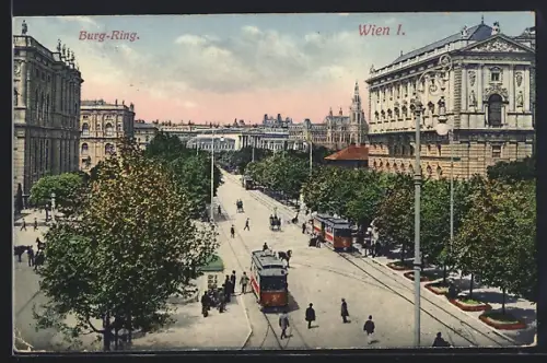 AK Wien, Burg-Ring, Blick die Allee entlang mit Strassenbahnen