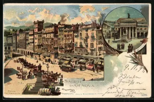 AK Genova, Piazza Caricamento, Teatre Carlo Felice, Monumento a. G. Garibaldi