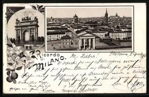 Lithographie Milan, Arco della Pace, Vista Generale