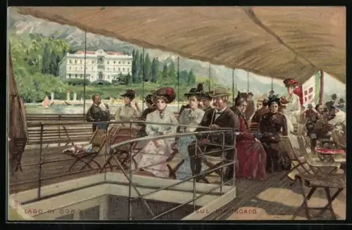 Lithographie Sul Piroscafo, Auf dem Sonnendeck eines Salonschiffes