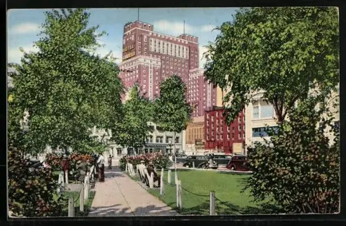 AK Milwaukee, WI, Schroeder Hotel as seen from the Fourth Ward Park