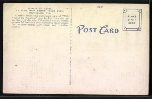 AK Milwaukee, WI, Schroeder Hotel as seen from the Fourth Ward Park