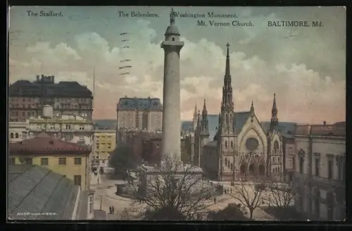 AK Baltimore, MD, Washington Monument, Mt. Vernon Church, The Belvedere, The Stafford