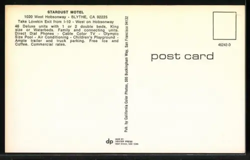 AK Blythe, CA, Stardust Motel, 1020 West Hobsonway