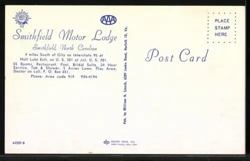 AK Smithfield, NC, Smithfield Motor Lodge, Interstate 95