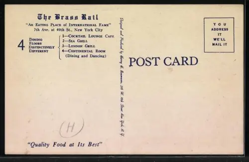 AK New York, NY, The Brass Rail, 7th Ave. at 49th St.