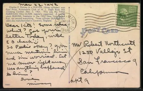 AK Reading, PA, Charles E. Duryea in world`s first real automobile, first American hill-climb