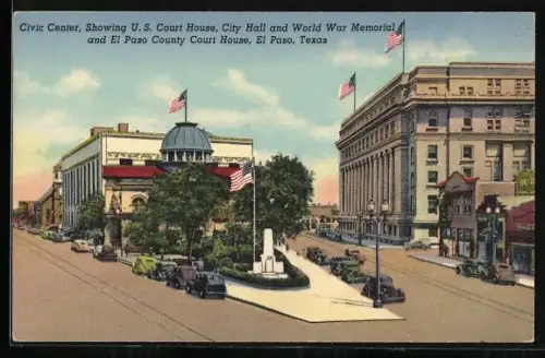 AK El Paso, TX, Civic Center, showing U.S. Courth House, City Hall and World War Memorial
