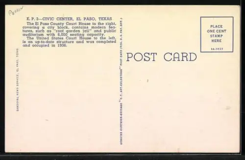 AK El Paso, TX, Civic Center, showing U.S. Courth House, City Hall and World War Memorial