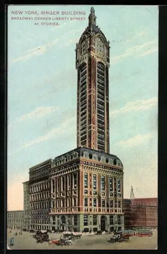 AK New York, NY, Singer Building, Broadway Corner Liberty Street