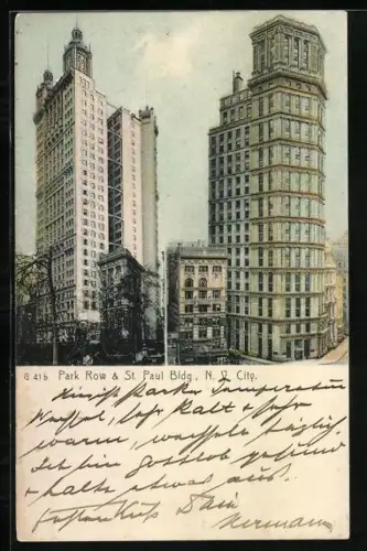 AK New York, NY, Park Row & St. Paul Bldg.