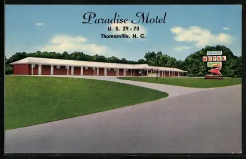 AK Thomasville, NC, Paradise Motel, U.S. 29-70, Route 1, Owners Mr. & Mrs. Roscoe E. Smith