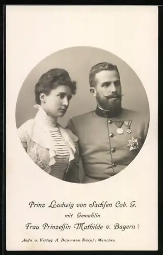 AK Prinz Ludwig von Sachsen-Coburg-Gotha mit Gemahlin Mathilde v. Bayern