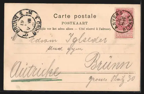 AK Anvers, Place Léopold, La statue de Leopold I. et la Banque Nationale