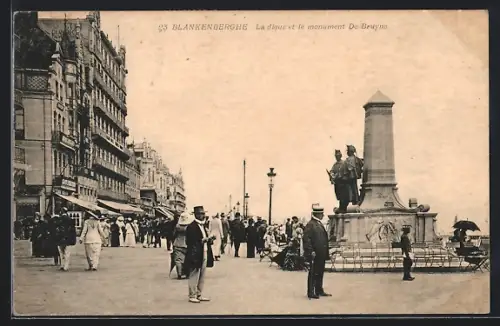 AK Blankenberghe, La digue et le monument De Bruyne