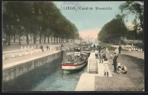 AK Liége, Canal de Maestricht, Dampfer auf dem Kanal