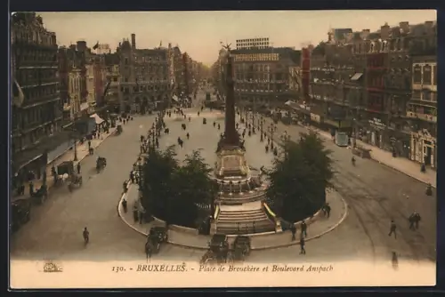 AK Bruxelles, Place de Brouckère et Boulevard Anspach