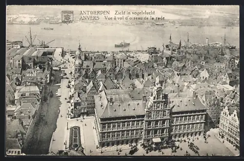 AK Anvers, Vue à vol d`oisenau de la rade