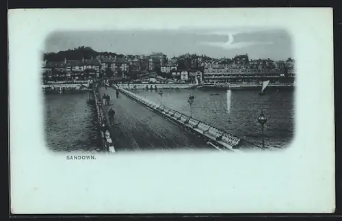 Mondschein-AK Sandown, View of the pier and city