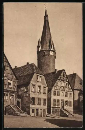 AK Ottweiler, Alter Turm und Fachwerkhäuser